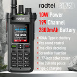 Radtel RT-751 10w Air Band Walkie Talkie Full Band Amateur Ham Radio 199CH HT USB-C Battery NOAA FM AM