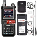 Radtel RT-470X Ham Radio with NOAA Weather Receiver Handheld Long Range Walkie Talkies 256CH Air Band Two Way Radio with Desktop Charger, 2X 2800mAh Battery, Tri-Band Antenna