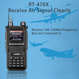 Radtel RT-470X Ham Radio with NOAA Weather Receiver Handheld Long Range Walkie Talkies 256CH Air Band Two Way Radio with Desktop Charger, 2X 2800mAh Battery, Tri-Band Antenna