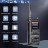 Radtel RT-470X Ham Radio with NOAA Weather Receiver Handheld Long Range Walkie Talkies 256CH Air Band Two Way Radio with Desktop Charger, 2X 2800mAh Battery, Tri-Band Antenna