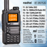 Radtel RT-590 Plus Air Band Walkie Talkie Amateur Ham Two Way Radio Station UHF VHF 200CH Full Band with NOAA Channel AM Satcom